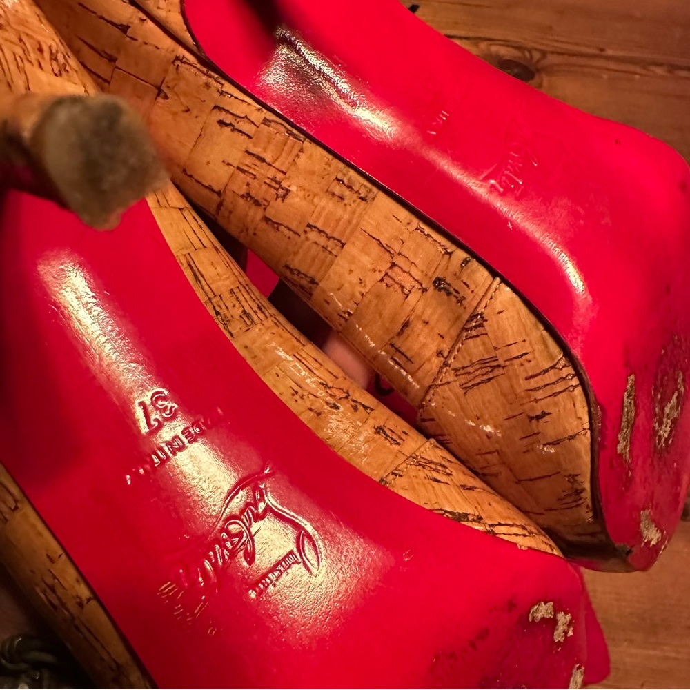 Christian Louboutin Shelley 85mm Cork Stiletto Peep Toe Pumps EU 37 US 7 / 6.5 - Picture 5 of 8